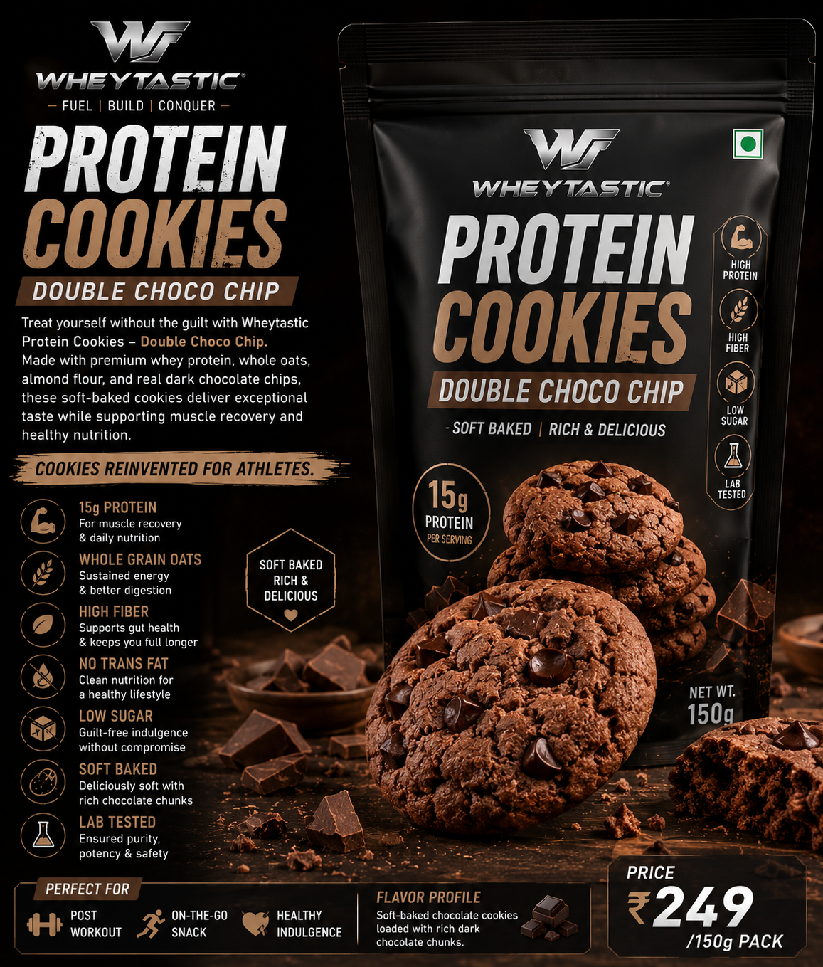 Wheytastic Protein Cookies – Double Choco Chip